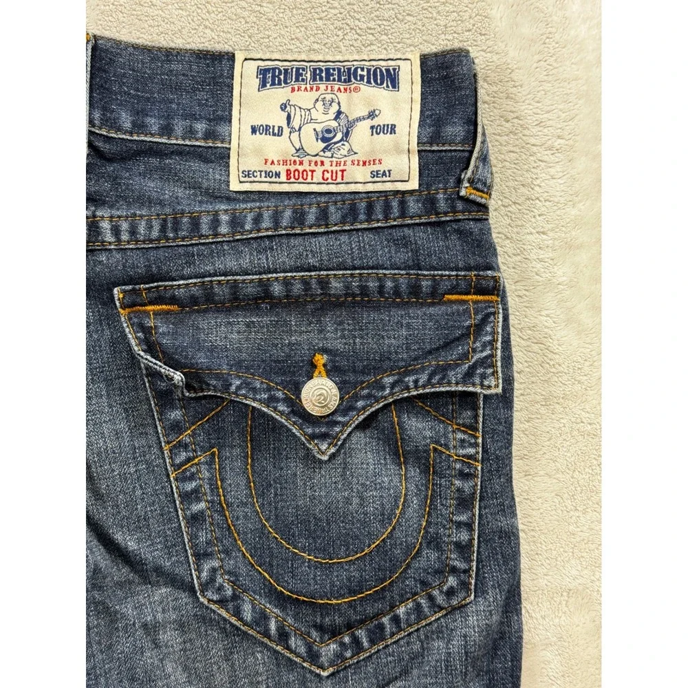 True Religion Mens Billy Mud Slinger Boot Cut Flap Pocket Jeans 31 Meas: 33x29
